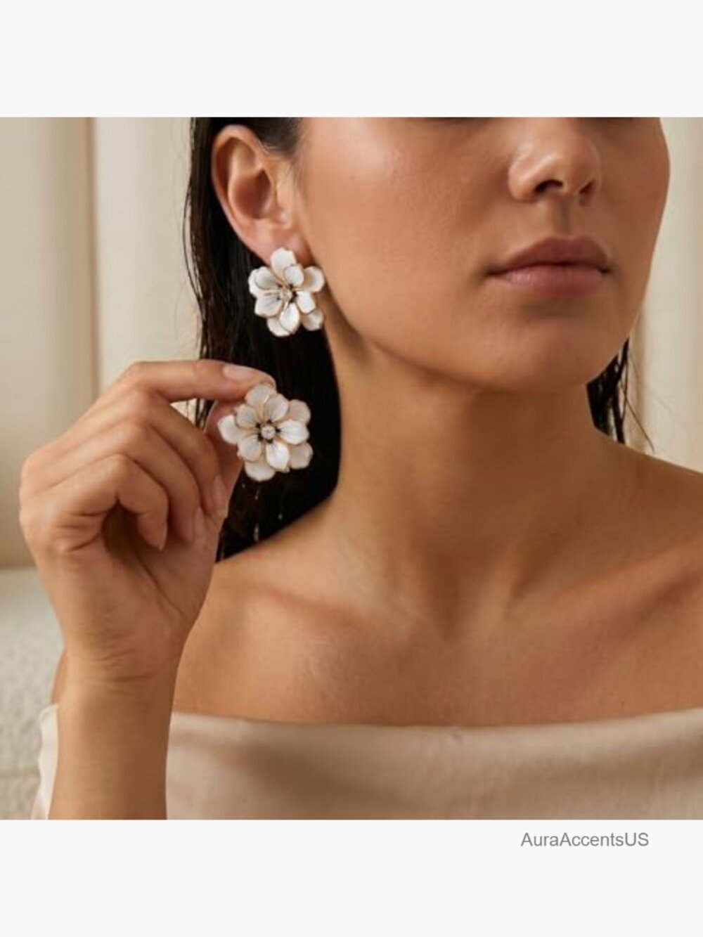 Oversized 3D Enamel Floral Stud Earrings - Statement Summer Jewelry - Picture 5 of 7